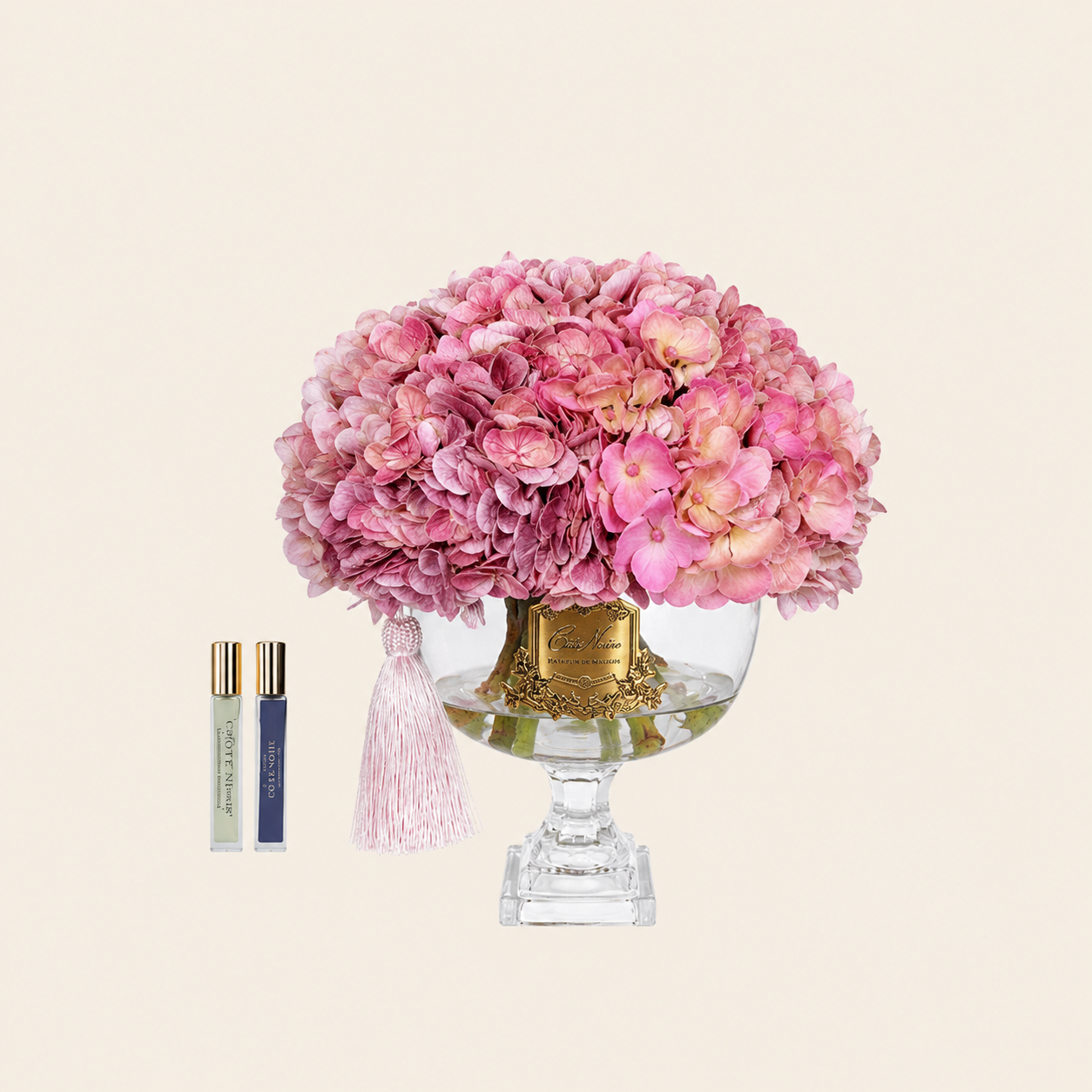 موزع عطر فاخر مع زهور Hydrangea الوردية في مزهرية كريستال – حجم متوسط
