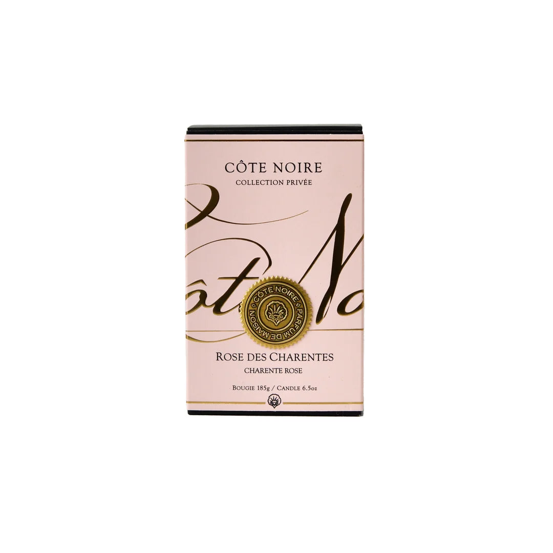 🕯️ شمعة Charente Rose بوعاء داكن وشعار ذهبي | Côte Noire