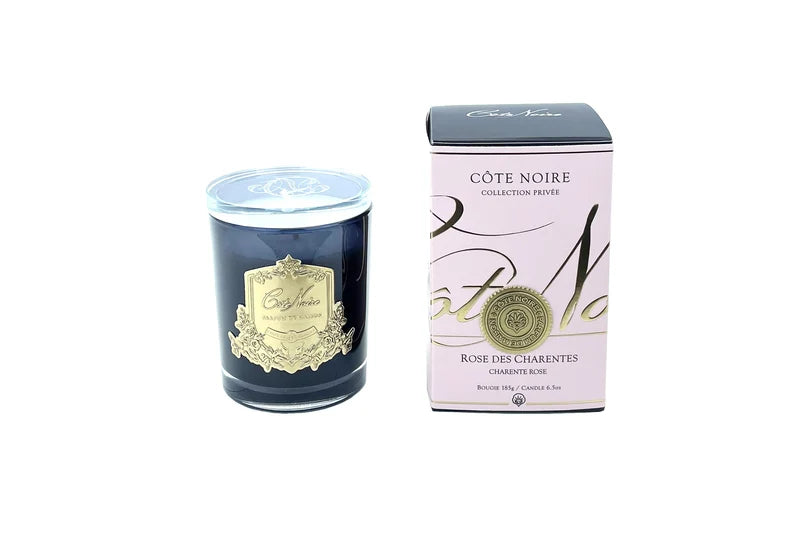 🕯️ شمعة Charente Rose بوعاء داكن وشعار ذهبي | Côte Noire
